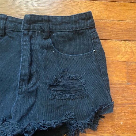 Black Distressed Denim Shorts - Picture 3 of 11